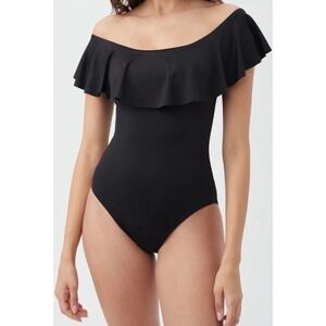 Trina Turk Monaco Ruffled Off the Shoulder One Piece Swimsuit Womens Size 8